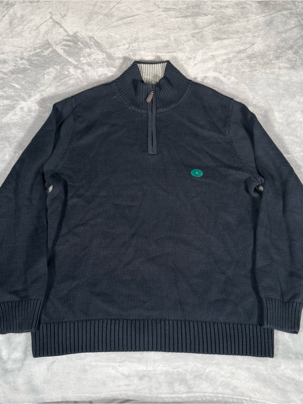 LL Bean 1/4 Zip Pullover Sweater Mens L Cotton Mock Neck Navy Blue NEW 287736